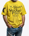An Elderly Man with Sunglasses Wearing a T-shirt and Jeans Mockup