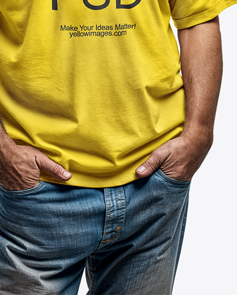 An Elderly Man with Sunglasses Wearing a T-shirt and Jeans Mockup