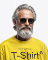 An Elderly Man with Sunglasses Wearing a T-shirt and Jeans Mockup