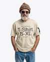 An Elderly Man with Sunglasses Wearing a T-shirt and Beanie Hat Mockup