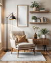 Rectangular Rug in Living Room with Armchair Mockup
