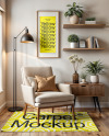 Rectangular Rug in Living Room with Armchair Mockup