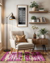 Rectangular Rug in Living Room with Armchair Mockup