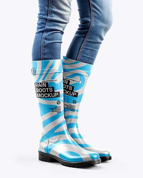 Rain Boots on Women's Legs with Jeans Mockup