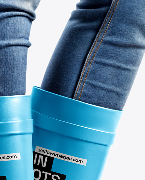 Rain Boots on Women's Legs with Jeans Mockup