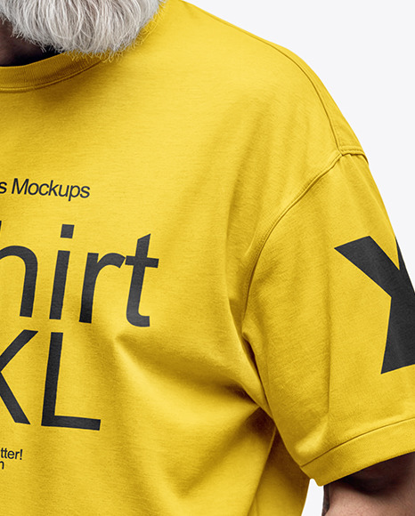 Bearded Elderly Man with Sunglasses Wearing a T-shirt and Beanie Hat Mockup