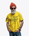 An Old Man with Sunglasses Wearing T-Shirt and Beanie Hat Mockup