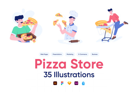 Pizza Vector Illustration Set - Delivery