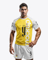 A Latino Man Wearing a Raglan Soccer Jersey and Shorts Mockup