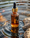 Amber Oil Tincture Dropper Bottle on Water Surface Mockup