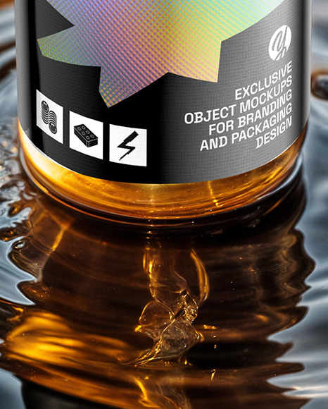 Amber Oil Tincture Dropper Bottle on Water Surface Mockup