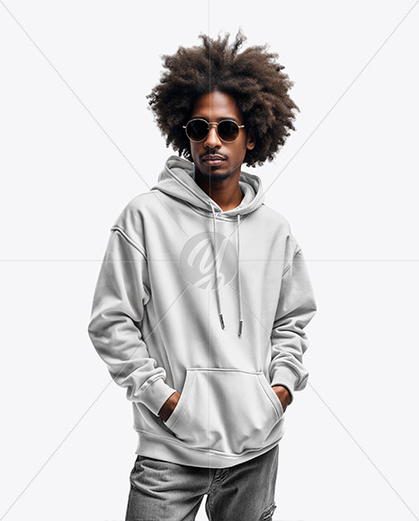 Black Man with Afro Wearing an Oversize Hoodie and Jeans Mockup