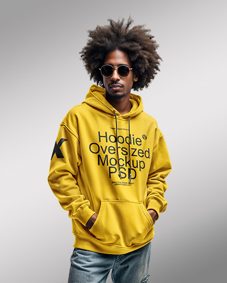 Black Man with Afro Wearing an Oversize Hoodie and Jeans Mockup