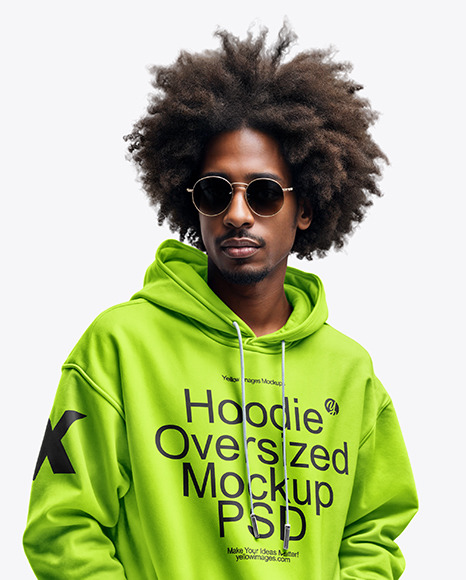 Black Man with Afro Wearing an Oversize Hoodie and Jeans Mockup