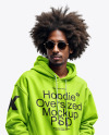 Black Man with Afro Wearing an Oversize Hoodie and Jeans Mockup