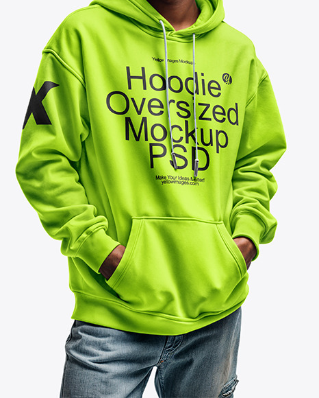 Black Man with Afro Wearing an Oversize Hoodie and Jeans Mockup