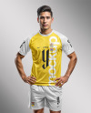 Young Latino Man Wearing a Raglan Soccer Jersey and Shorts Mockup