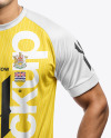 Young Latino Man Wearing a Raglan Soccer Jersey and Shorts Mockup