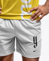 Young Latino Man Wearing a Raglan Soccer Jersey and Shorts Mockup