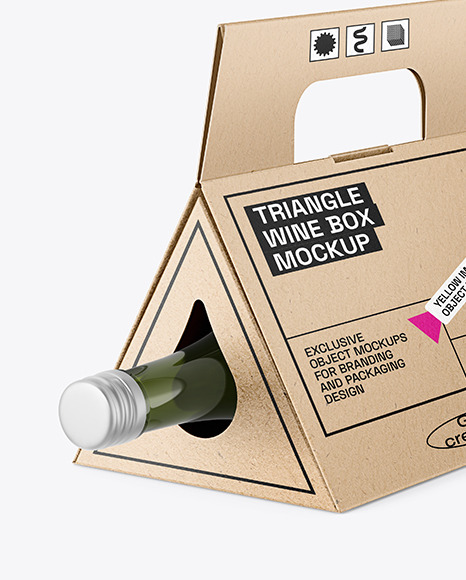 Triangular Kraft Box with Wine Bottle Mockup
