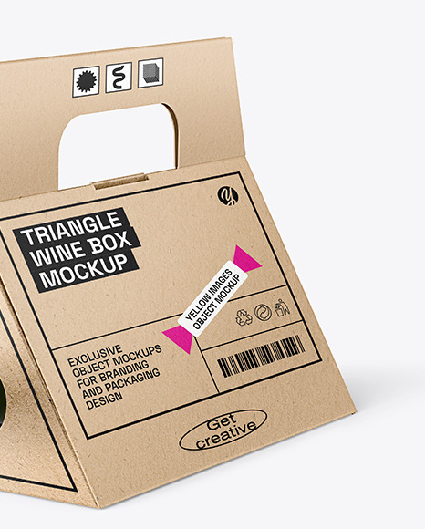 Triangular Kraft Box with Wine Bottle Mockup