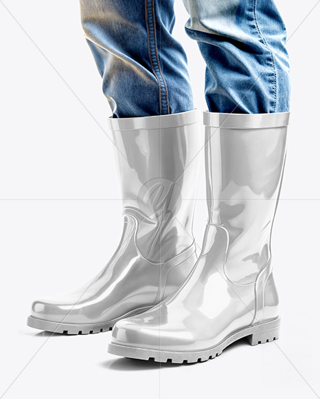 Rain Boots on Men's Legs with Jeans Mockup