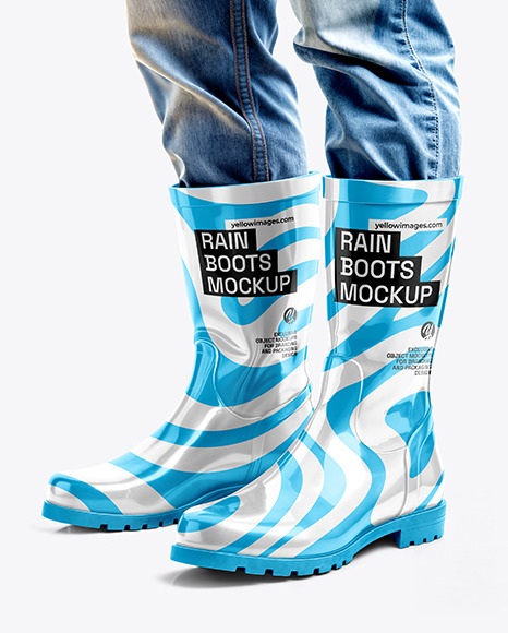 Rain Boots on Men's Legs with Jeans Mockup