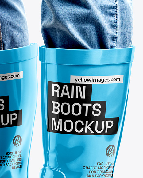 Rain Boots on Men's Legs with Jeans Mockup