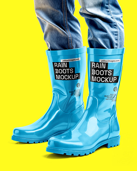 Rain Boots on Men's Legs with Jeans Mockup