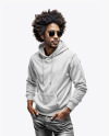 Black Man with Afro and Sunglasses Wearing a Hoodie and Jeans Mockup