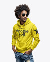 Black Man with Afro and Sunglasses Wearing a Hoodie and Jeans Mockup