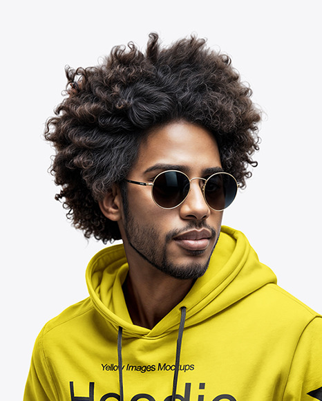 Black Man with Afro and Sunglasses Wearing a Hoodie and Jeans Mockup