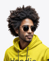 Black Man with Afro and Sunglasses Wearing a Hoodie and Jeans Mockup