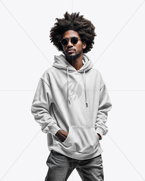 Black Bearded Man with Afro Wearing a Hoodie and Jeans Mockup