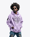 Black Bearded Man with Afro Wearing a Hoodie and Jeans Mockup