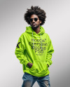 Black Bearded Man with Afro Wearing a Hoodie and Jeans Mockup