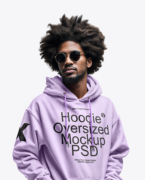 Black Bearded Man with Afro Wearing a Hoodie and Jeans Mockup