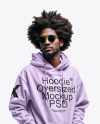 Black Bearded Man with Afro Wearing a Hoodie and Jeans Mockup