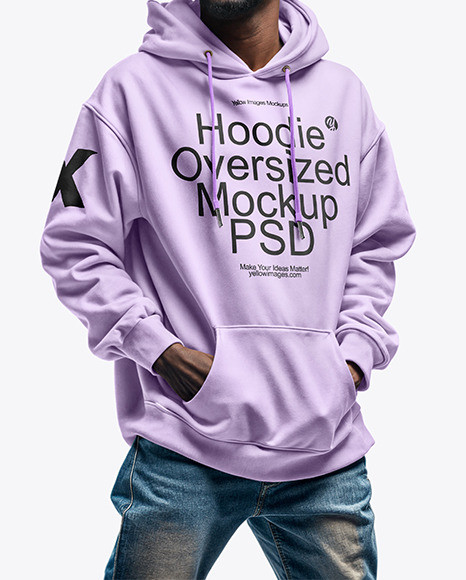 Black Bearded Man with Afro Wearing a Hoodie and Jeans Mockup