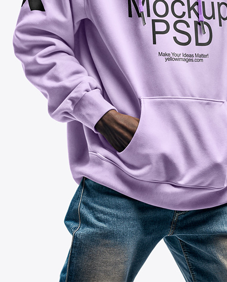 Black Bearded Man with Afro Wearing a Hoodie and Jeans Mockup