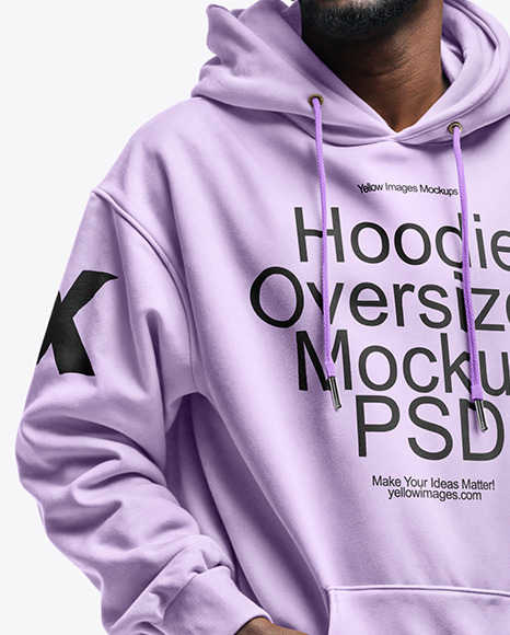 Black Bearded Man with Afro Wearing a Hoodie and Jeans Mockup