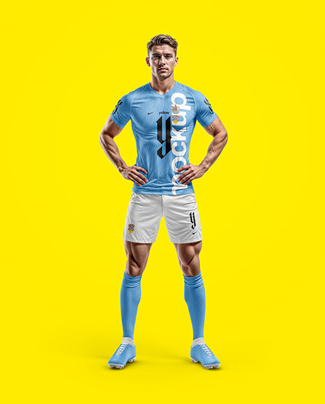 Soccer Player Wearing a Full Kit Mockup