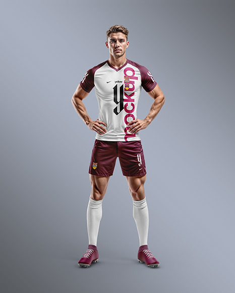 Soccer Player Wearing a Full Kit Mockup