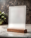 Acrylic QR Code Scan Stand with Wooden Base Mockup