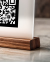 Acrylic QR Code Scan Stand with Wooden Base Mockup