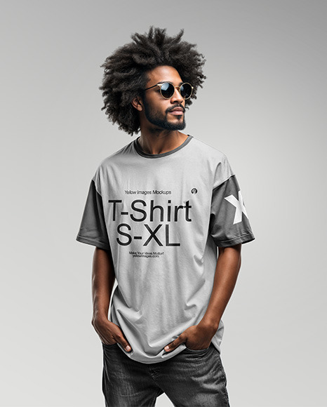Man Wearing a T-Shirt and Sunglasses Mockup