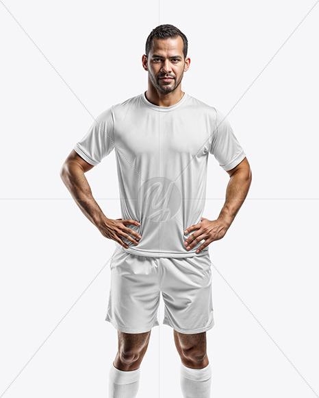 A Latino Man Wearing a Crew Neck Soccer Jersey and Shorts Mockup