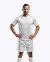 A Latino Man Wearing a Crew Neck Soccer Jersey and Shorts Mockup
