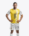 A Latino Man Wearing a Crew Neck Soccer Jersey and Shorts Mockup