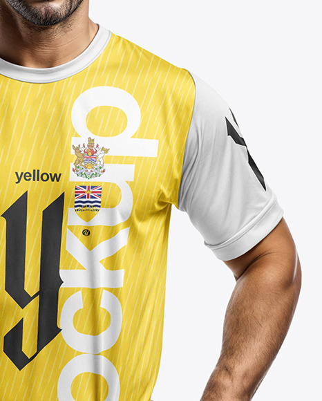 A Latino Man Wearing a Crew Neck Soccer Jersey and Shorts Mockup
